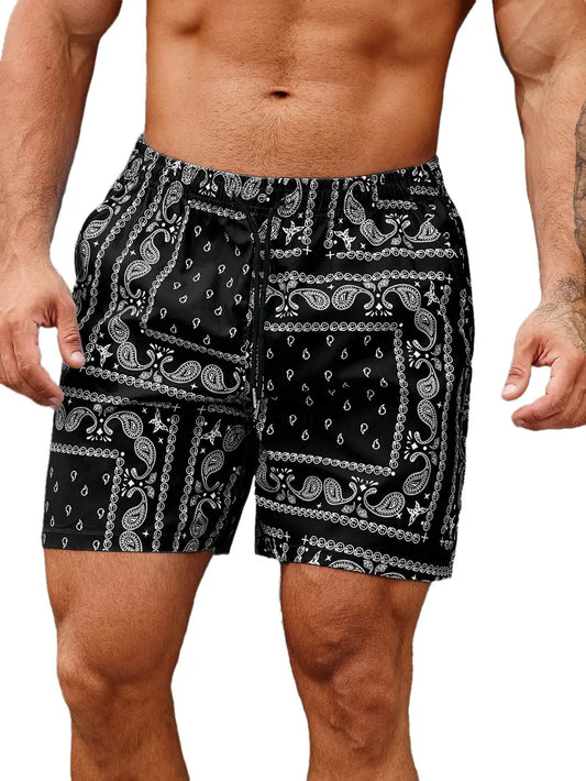Men’s Swim Shorts – Quick Dry – Bandana Print – Mid-Thigh – Relaxed Fit