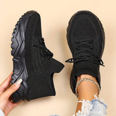 Women's Sneakers – Breathable Knit Upper – Cushioned Sole – Lace-Up Fit – Ankle Support