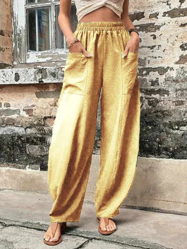 Women’s Wide-Leg Trousers – Relaxed Fit – Full Length – Breathable Blend – Elastic Waist – Side Pockets