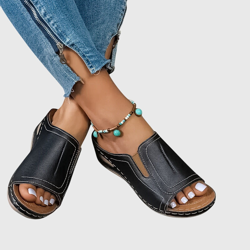Isla Leather Orthopedic Paneled Open-Toe Sandals | Topstitched Sandals