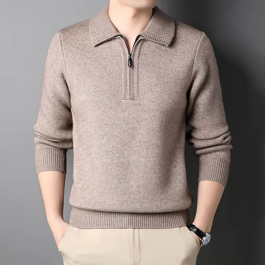 Men’s Quarter-Zip Sweater – Regular Fit – Soft Knit – Ribbed Trim – Relaxed Collar