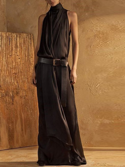 Women’s Maxi Tank Dress – High Neck – Sleeveless – Flowy Fit – Breathable Blend