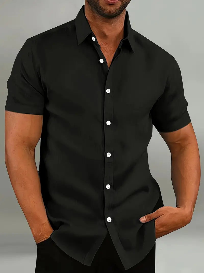 Men’s Button-Down Shirt – Tailored Fit – Short Sleeve – Natural Fibers – Versatile Style