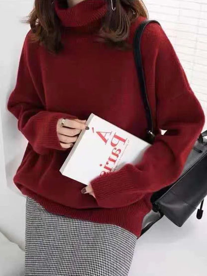 Women’s Turtleneck Sweater – Wool Blend – Relaxed Fit – Ribbed Hem – Hip Length