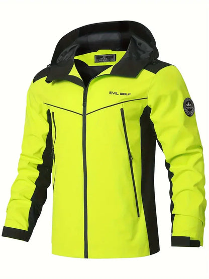 Men’s Outdoor Jacket – Waterproof – Hooded – Reflective – Zipper Pockets – Structured Fit