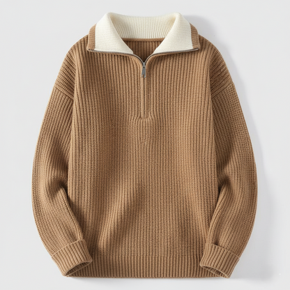 Joshua Ribbed Relaxed Fit Polo Sweater | Colorblock Collared Hip-Length Sweater