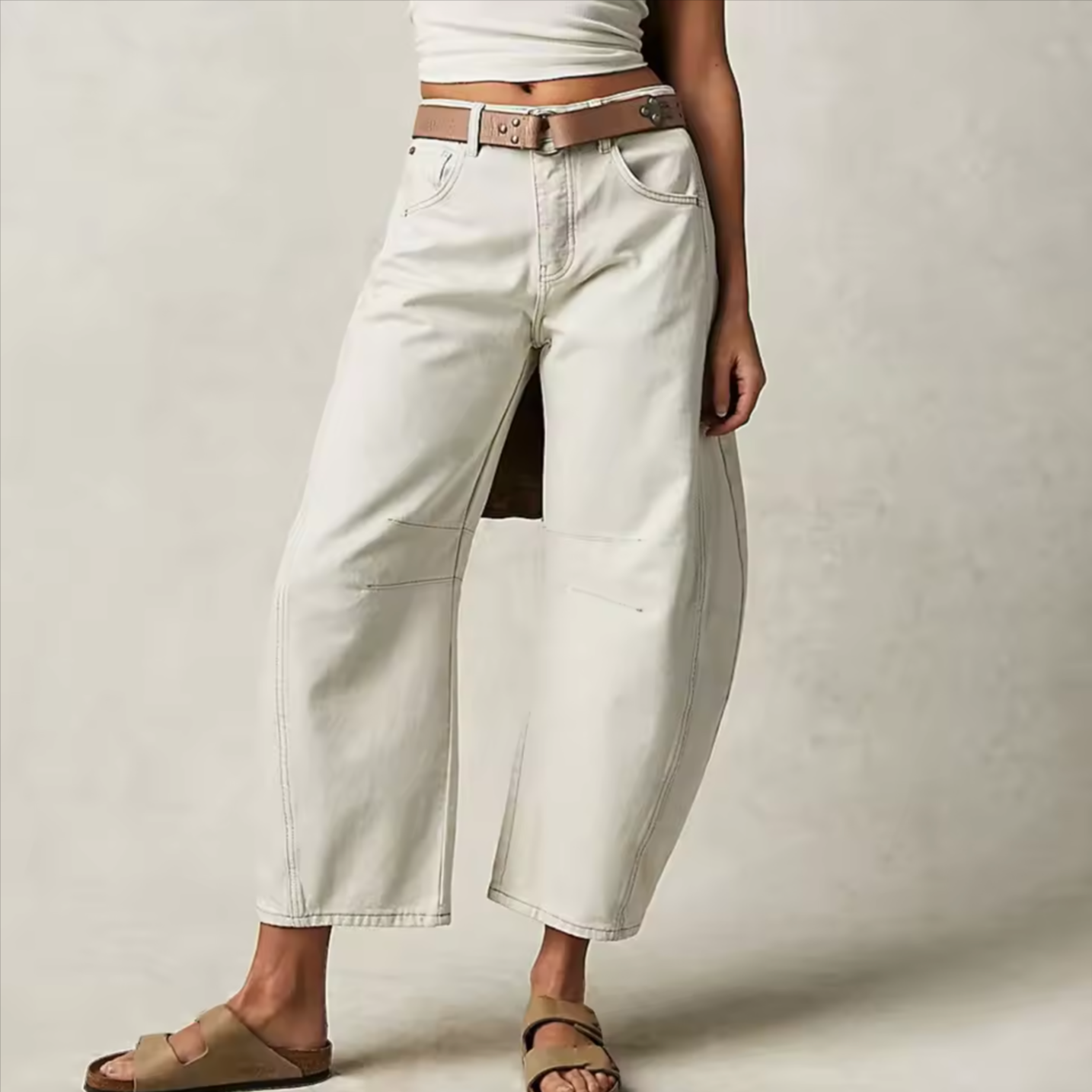 Women’s Barrel-Leg Jeans – Relaxed Fit – Animal Print – Full Length