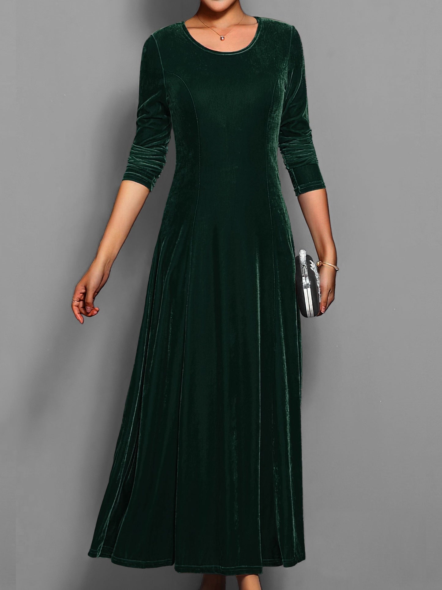 Isabella Fitted A-Line Maxi Dress | Long Sleeve Crewneck Dress