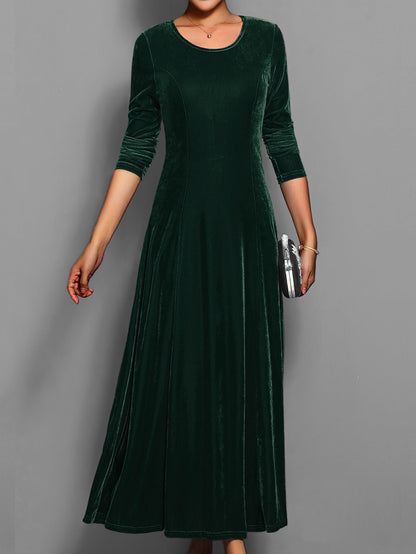 Isabella Fitted A-Line Maxi Dress | Long Sleeve Crewneck Dress