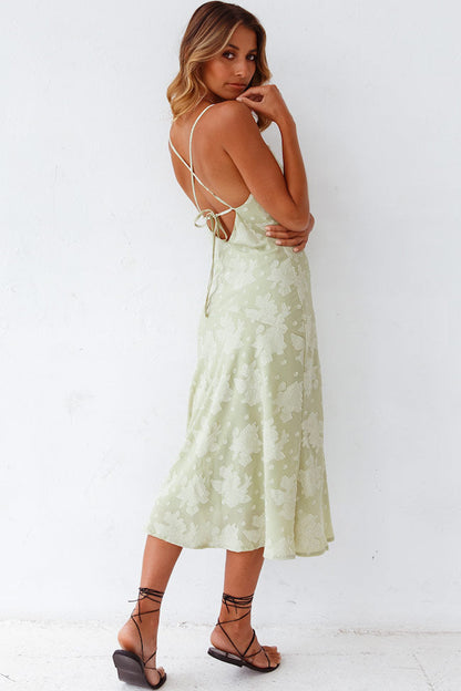 Women’s Slip Midi Dress – Luxury Fabric – Cowl Neck – High Slit – Floral Pattern