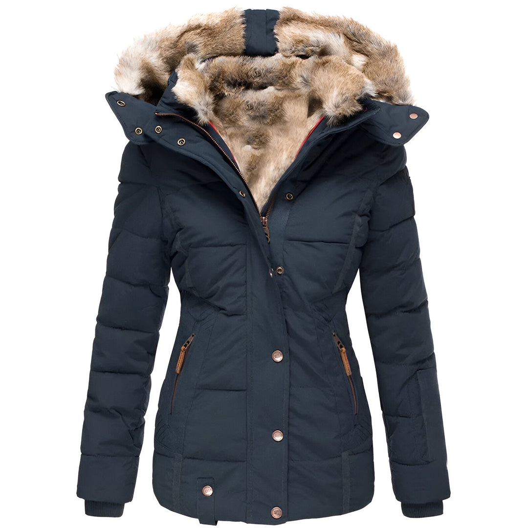 Isabella Quilted Hooded Puffer Jacket | Fur Trim Zipper Pockets Jacket