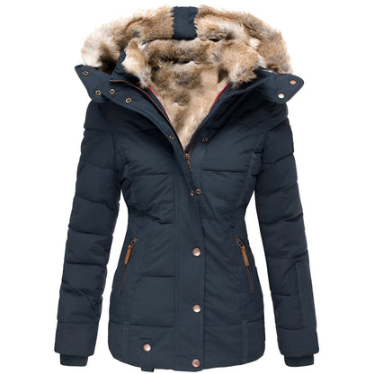 Isabella Quilted Hooded Puffer Jacket | Fur Trim Zipper Pockets Jacket