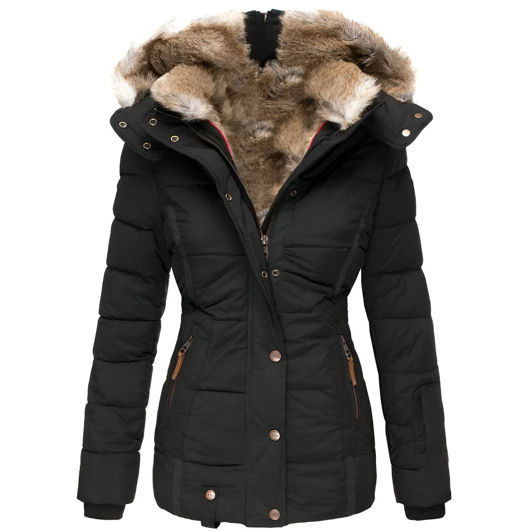 Isabella Quilted Hooded Puffer Jacket | Fur Trim Zipper Pockets Jacket