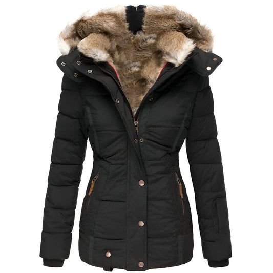 Isabella Quilted Hooded Puffer Jacket | Fur Trim Zipper Pockets Jacket