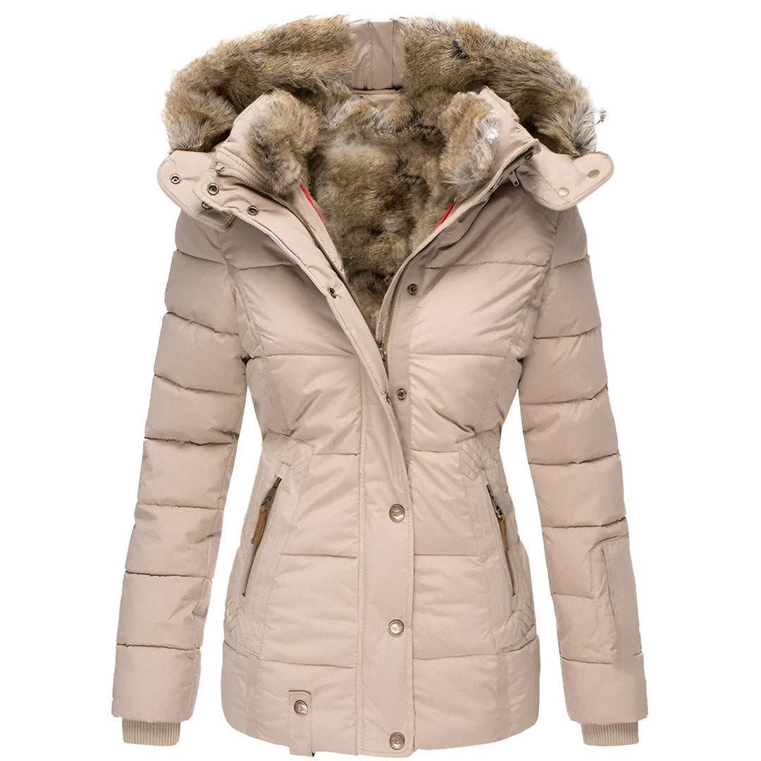 Isabella Quilted Hooded Puffer Jacket | Fur Trim Zipper Pockets Jacket