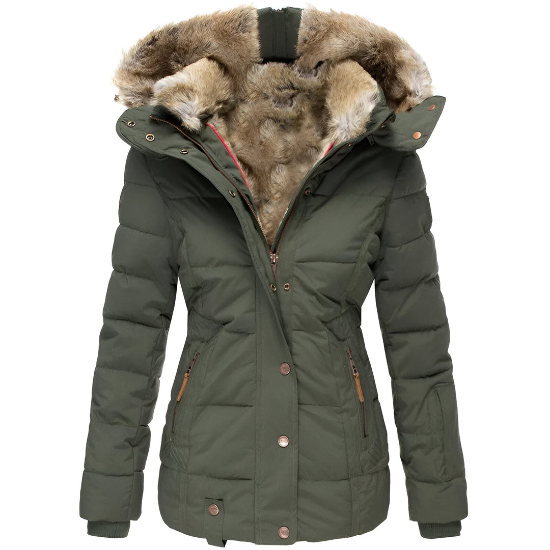 Isabella Quilted Hooded Puffer Jacket | Fur Trim Zipper Pockets Jacket
