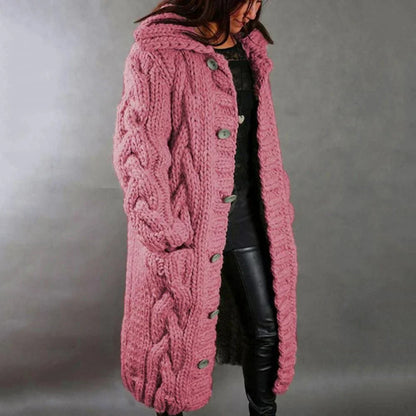 Women's Knit Coat - Wool Blend - Oversized Fit - Hooded Style