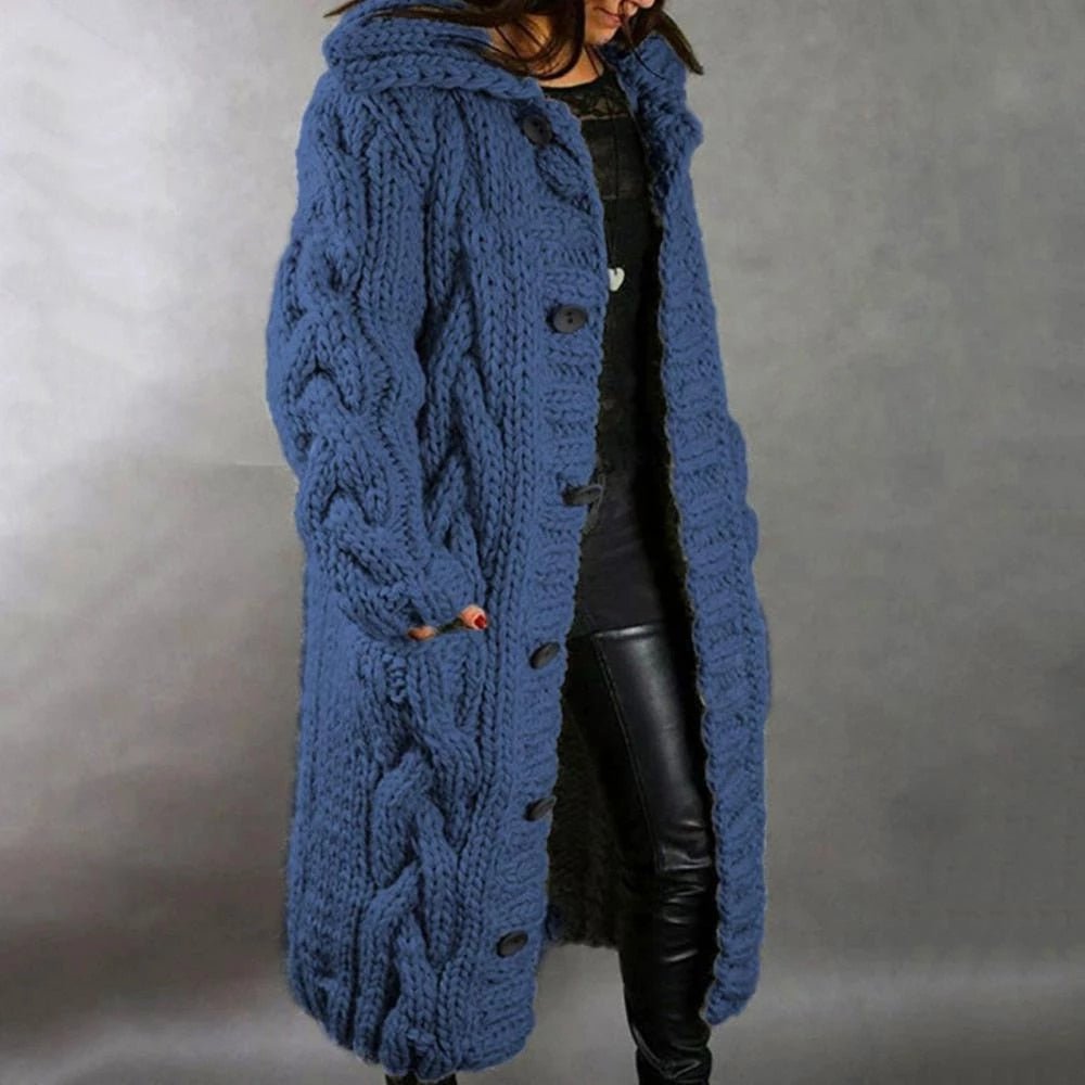 Women's Knit Coat - Wool Blend - Oversized Fit - Hooded Style