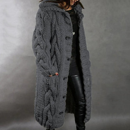 Women's Knit Coat - Wool Blend - Oversized Fit - Hooded Style