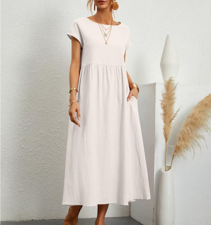 Women's Maxi Dress - Short Sleeve - Loose Fit - High Waist - Flowy & Lightweight