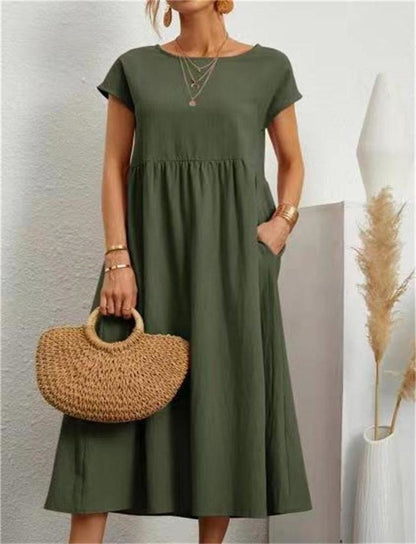 Women's Maxi Dress - Short Sleeve - Loose Fit - High Waist - Flowy & Lightweight
