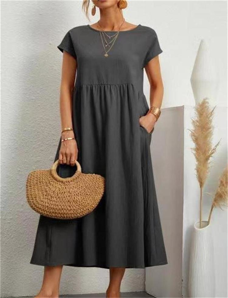 Women's Maxi Dress - Short Sleeve - Loose Fit - High Waist - Flowy & Lightweight
