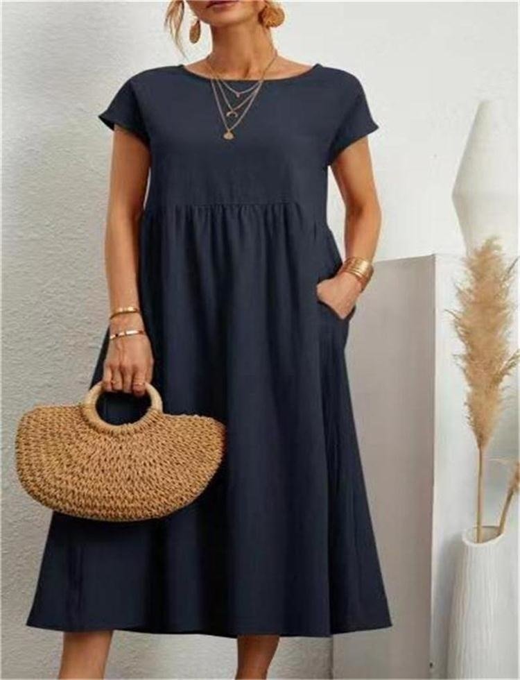 Women's Maxi Dress - Short Sleeve - Loose Fit - High Waist - Flowy & Lightweight