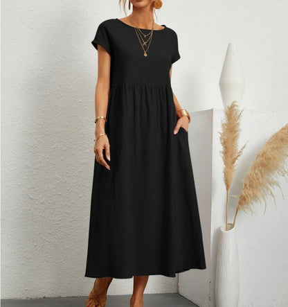 Women's Maxi Dress - Short Sleeve - Loose Fit - High Waist - Flowy & Lightweight