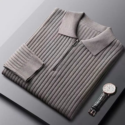 Men’s Pullover Sweater – Wool – Regular Fit – Half Zip – Ribbed – Polo Collar