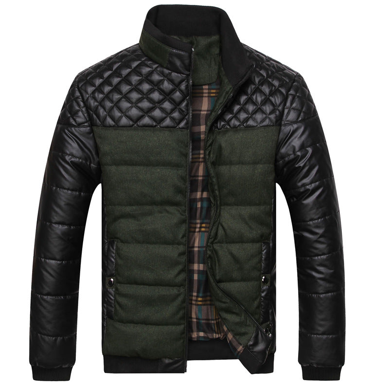 Theodore Quilted Down Jacket | Leather-Sleeve Contrast Panel Jacket