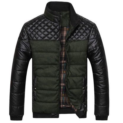 Theodore Quilted Down Jacket | Leather-Sleeve Contrast Panel Jacket