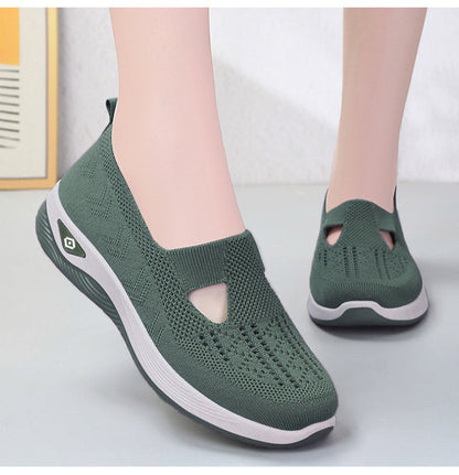 Women’s Slip-On Sneakers – Breathable Knit – Cushioned Sole – Low-Cut Flexible Fit
