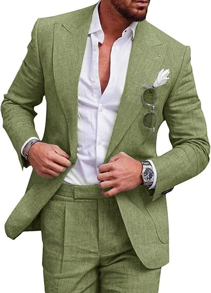 Men’s Suit – Linen Two-Piece Set – Tailored Fit – Single Breasted – Formal Wear