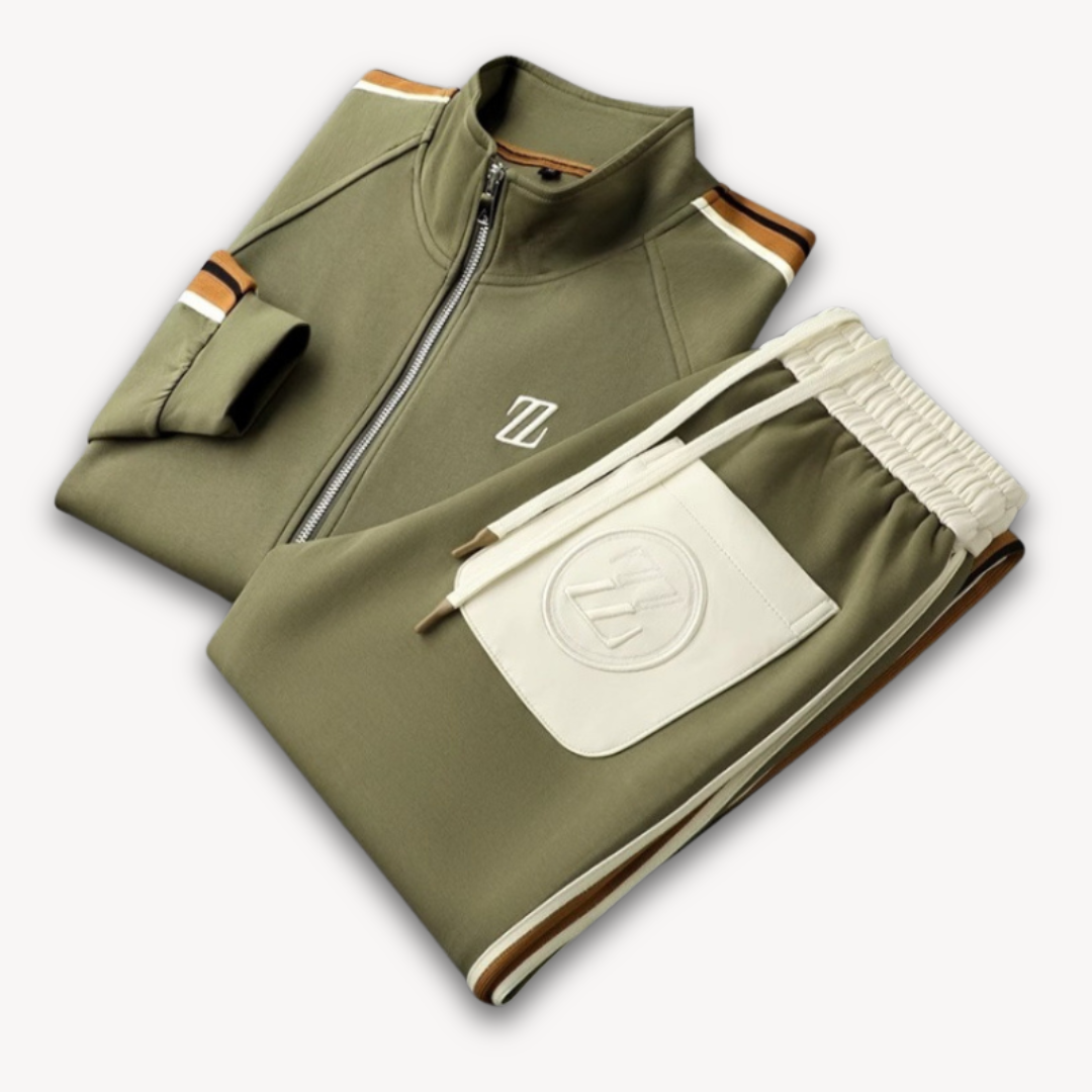 Men’s Tracksuit Set – Slim Fit – Lightweight Stretch Fabric – Zip Jacket & Drawstring Pants