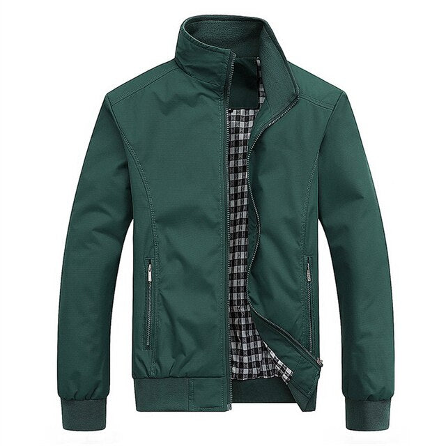 Men’s Bomber Jacket – Woven Matte Fabric – Stand Collar – Ribbed Cuffs – Zip Pockets