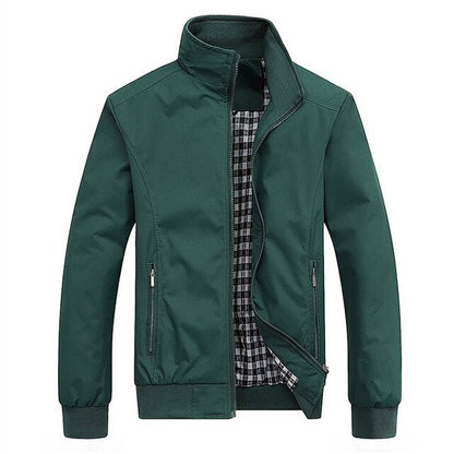 Men’s Bomber Jacket – Woven Matte Fabric – Stand Collar – Ribbed Cuffs – Zip Pockets