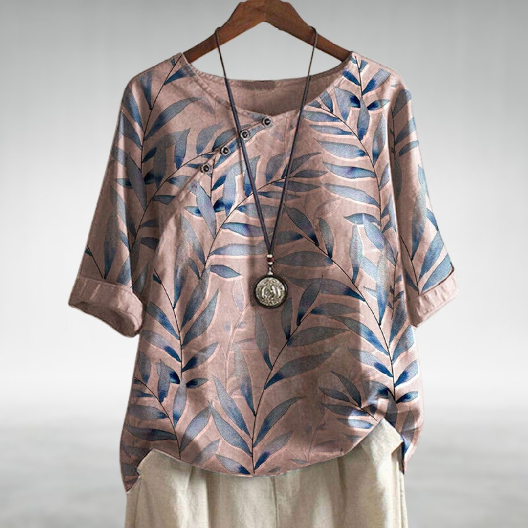 Sienna Relaxed Fit Blouse | Leaf Print Round Neck Blouse
