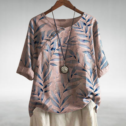 Sienna Relaxed Fit Blouse | Leaf Print Round Neck Blouse
