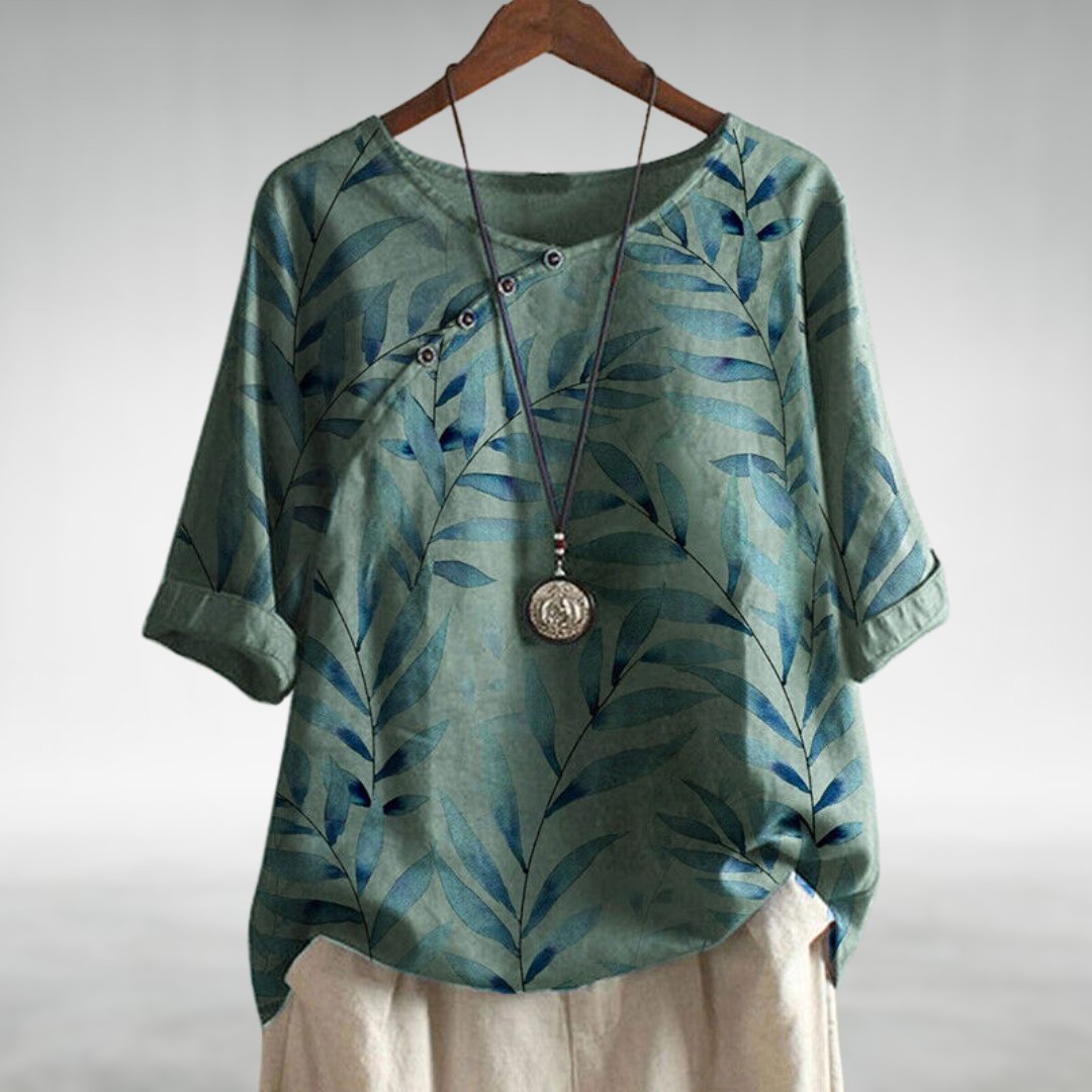 Sienna Relaxed Fit Blouse | Leaf Print Round Neck Blouse