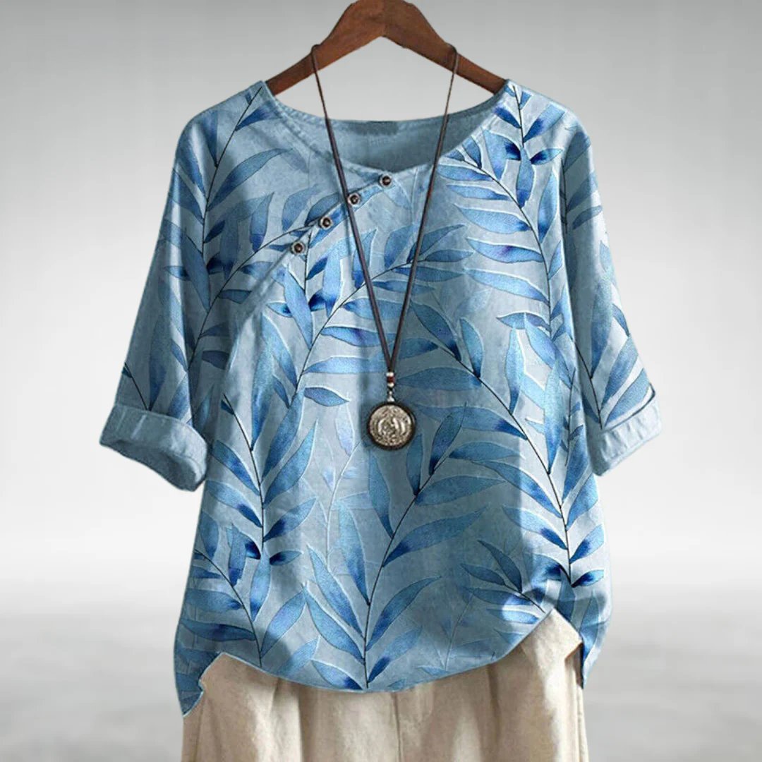 Sienna Relaxed Fit Blouse | Leaf Print Round Neck Blouse