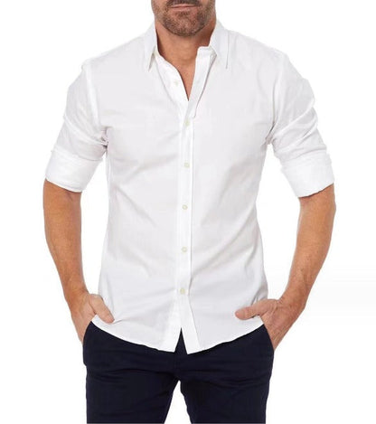Men’s Button-Up Shirt – Slim Fit – Cotton Blend – Roll Sleeve – Casual Style
