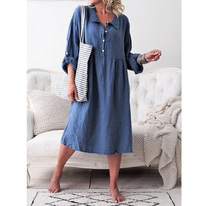 Women’s Knee-Length Dress – Relaxed Fit – Cotton Blend – Button Front – Casual Wear