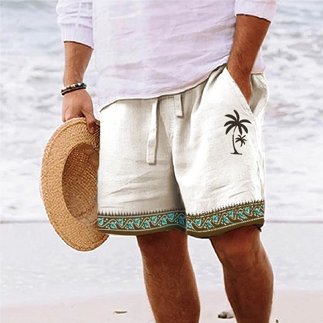 Men’s Beach Shorts – Relaxed Fit – Graphic Print – Breathable Blend – Drawstring Waist