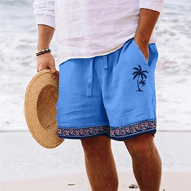Men’s Beach Shorts – Relaxed Fit – Graphic Print – Breathable Blend – Drawstring Waist