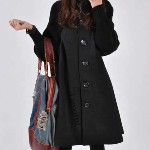 Women's Coat - Wool Blend - Oversized Fit - High Neck - Button Front