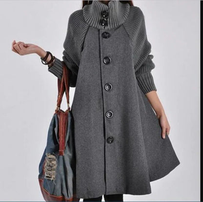 Women's Coat - Wool Blend - Oversized Fit - High Neck - Button Front