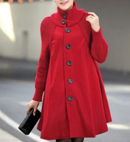 Women's Coat - Wool Blend - Oversized Fit - High Neck - Button Front