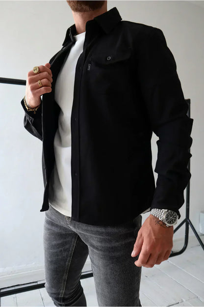 Men’s Overshirt – Relaxed Fit – Button Front – Cotton Blend – Chest Pocket