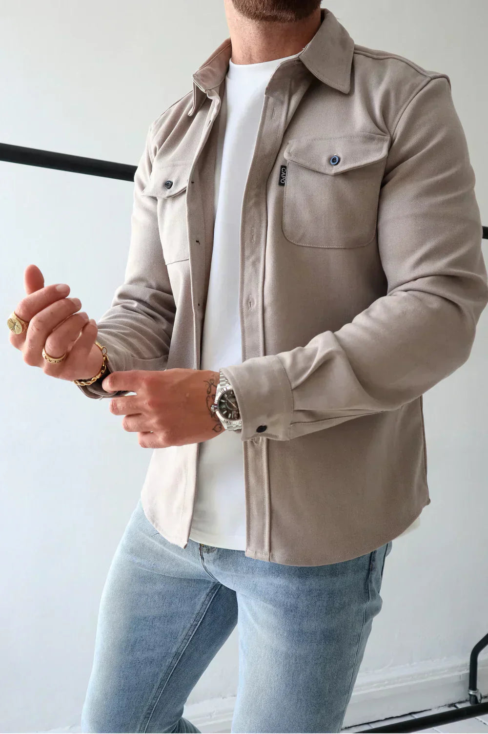 Men’s Overshirt – Relaxed Fit – Button Front – Cotton Blend – Chest Pocket