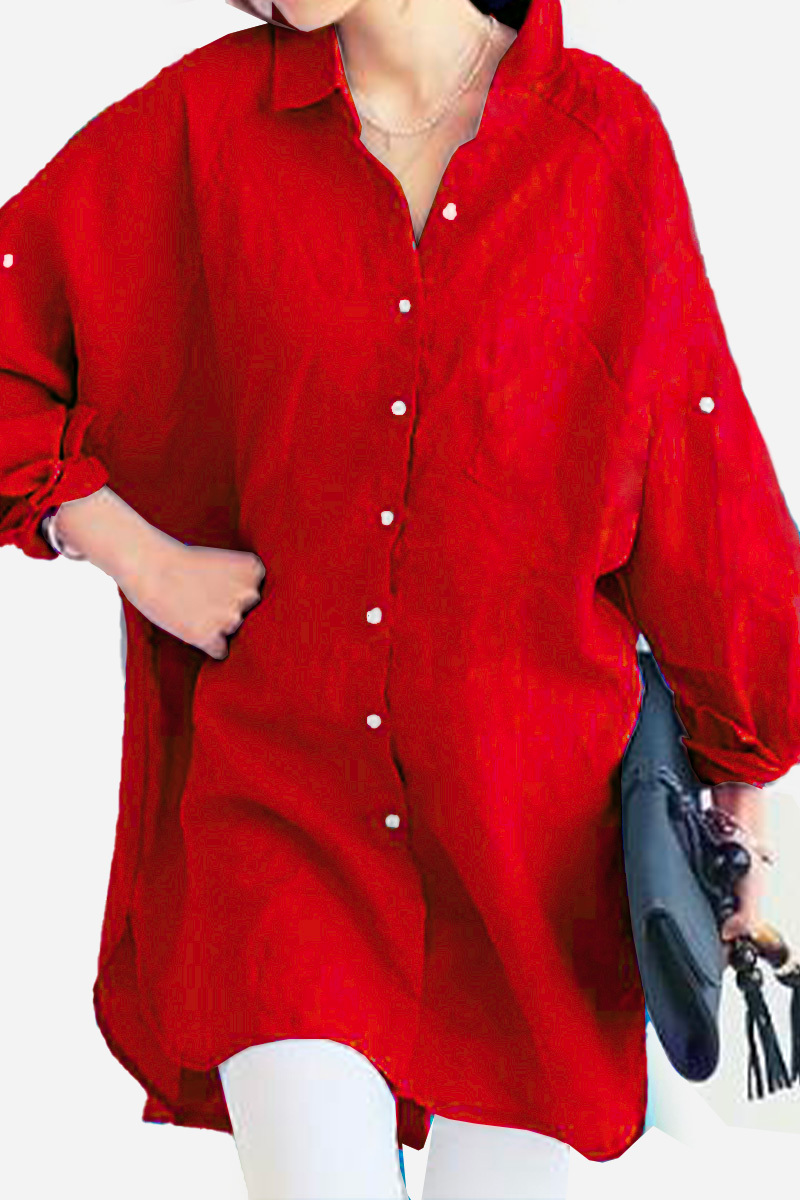 Women’s Oversized Shirt – Cotton Linen – Button-Down – Long Sleeve – Casual Fit